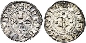 GUBBIO
Federico II di Montefeltro, 1444-1482.
Bolognino.
Ag gr. 0,91
Dr. (Aquiletta) COMES FEDER. Le lettere I C V S attorno a globetto.
Rv. DE E...