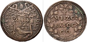 GUBBIO
Innocenzo X (Giovanni Battista Pamphilj), 1644-1655.
Mezzo Baiocco a. VIII.
Æ gr. 8,82
Dr. INNOC X - P M A VIII. Stemma sormontato da trire...