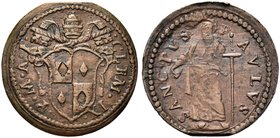 GUBBIO
Clemente IX (Giulio Rospigliosi), 1667-1669.
Quattrino 1667 a. I.
Æ gr. 3,41
Dr. CLEM IX - P M A. Stemma sormontato da triregno e chiavi de...