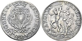 LUCCA
Repubblica, 1369-1799.
Scudo 1747 detto Panterino.
Ag gr. 26,50
Dr. RESPUBLICA - LUCENSIS. Stemma coronato fra due pantere; sotto, 1747.
Rv...
