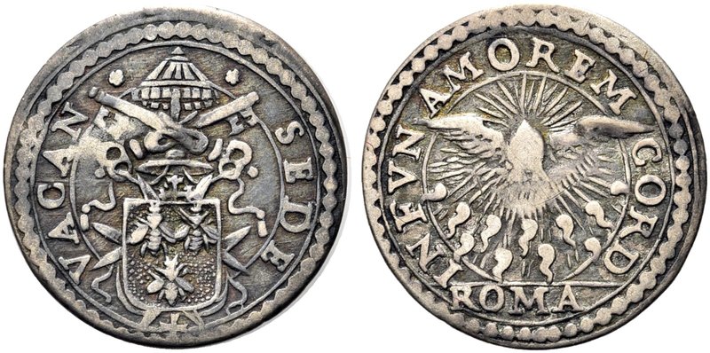 ROMA
Sede Vacante (Cam. Card. Antonio Barberini), 1655.
Mezzo Grosso.
Ag gr. ...