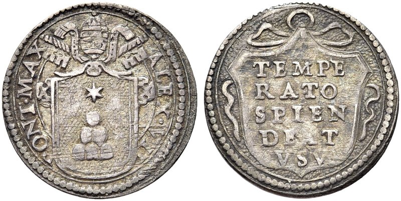 ROMA
Alessandro VII (Fabio Chigi), 1655-1667.
Mezzo Grosso.
Ag gr. 0,78
Dr. ...
