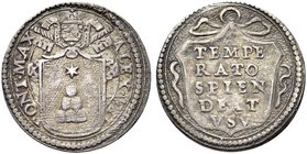 ROMA
Alessandro VII (Fabio Chigi), 1655-1667.
Mezzo Grosso.
Ag gr. 0,78
Dr. ALEX VII - PONT MAX. Stemma sormontato da triregno e chiavi decussate....