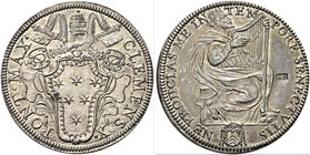 ROMA
Clemente X (Emilio Altieri), 1670-1676.
Testone con contromarca A D al rv.
Ag gr. 9,57
Dr. CLEMENS X - PONT MAX. Stemma sormontato da triregn...