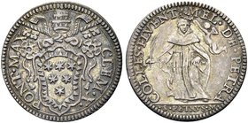 ROMA
Clemente X (Emilio Altieri), 1670-1676.
Grosso s. data.
Ag gr. 1,54
Dr. CLEM X - PONT MAX. Stemma ovale sagomato sormontato da triregno e chi...