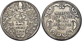 ROMA
Innocenzo XI (Benedetto Odescalchi), 1676-1689.
Testone 1685 a. IX.
Ag gr. 9,03
Dr. INNOCEN IX - PONT M A IX. Stemma sormontato da chiavi dec...