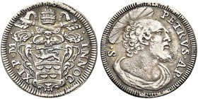 ROMA
Innocenzo XI (Benedetto Odescalchi), 1676-1689.
Grosso.
Ag gr. 1,45
Dr. INNOC - XI P M. Stemma poligonale sormontato da triregno e chiavi dec...