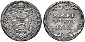 ROMA
Innocenzo XI (Benedetto Odescalchi), 1676-1689.
Mezzo Grosso 1688.
Ag gr. 0,67
Dr. INNOC - XI P M. Stemma poligonale sormontato da triregno e...