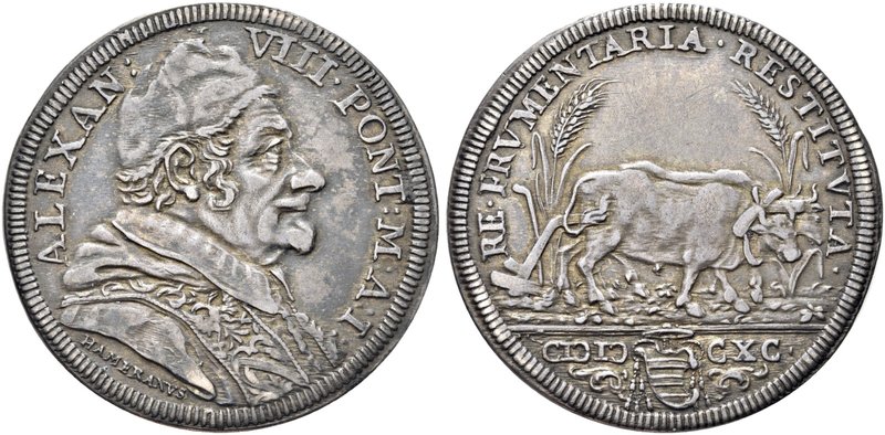 ROMA
Alessandro VIII (Pietro Ottoboni), 1689-1691.
Testone 1790 a. I.
Ag gr. ...