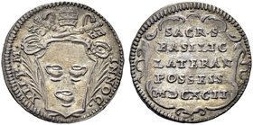 ROMA
Innocenzo XII (Antonio Pignatelli), 1691-1700.
Mezzo Grosso 1692.
Ag gr. 0,63
Dr. INNOC - XII P M. Stemma sormontato da triregno e chiavi dec...