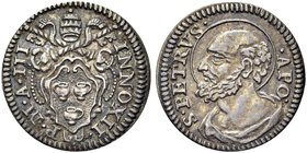 ROMA
Innocenzo XII (Antonio Pignatelli), 1691-1700.
Mezzo Grosso a. III.
Ag gr. 0,69
Dr. INNO XII - P M A III. Stemma sormontato da triregno e chi...