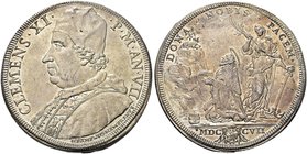 ROMA
Clemente XI (Gian Francesco Albani), 1700-1721.
Piastra 1707 a. VII.
Ag gr. 32,12
Dr. CLEMENS XI - P M AN VII. Busto a s., con camauro, mozze...