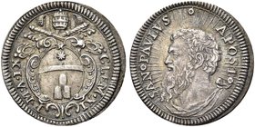 ROMA
Clemente XI (Gian Francesco Albani), 1700-1721.
Grosso a. IX.
Ag gr. 1,62
Dr. CLEM XI - P M A IX. Stemma sormontato da triregno e chiavi decu...