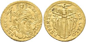 ROMA
Benedetto XIV (Prospero Lorenzo Lambertini), 1740-1758.
Mezzo Zecchino 1749 a. IX.
Au gr. 1,67
Dr. BEN XIV P M - A IX - 1749. La Chiesa stant...