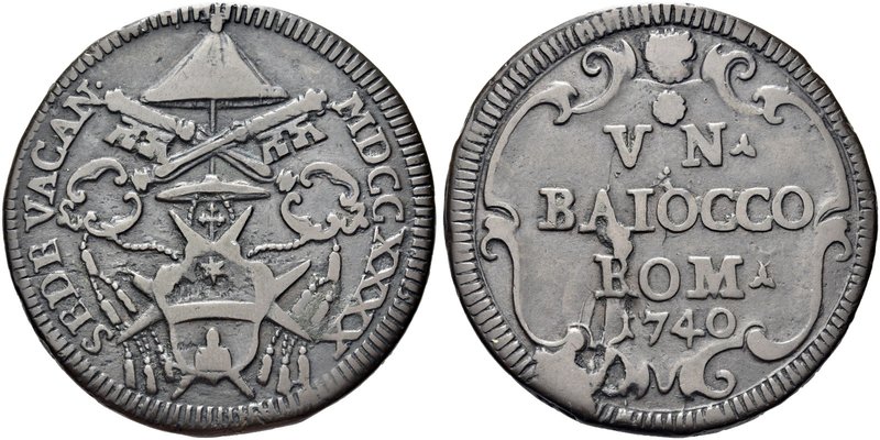 ROMA
Sede Vacante, Camerlengo Card. Annibale Albani, 1740.
Baiocco 1740.
Æ gr...