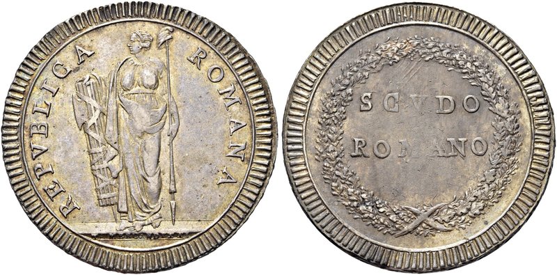 ROMA
Prima Repubblica Romana, 1798-1799.
Scudo s. data.
Ag gr. 26,38
Dr. REP...