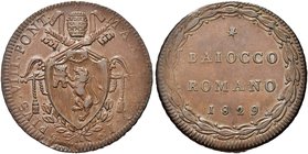 ROMA
Pio VIII (Francesco Saverio Castiglioni), 1829-1830.
Baiocco romano 1829 a. I.
Æ
Dr. Stemma sormontato da triregno e chiavi decussate.
Rv. V...