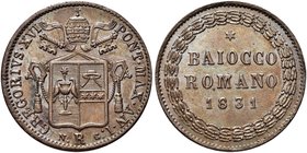 ROMA
Gregorio XVI (Bartolomeo Alberto Cappellari), 1831-1846.
Baiocco 1831 a. I.
Æ
Dr. Stemma papale sormontato da triregno e chiavi decussate.
R...