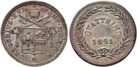 ROMA
Gregorio XVI (Bartolomeo Alberto Cappellari), 1831-1846.
Quattrino 1841 a. X.
Æ
Dr. Stemma sormontato da chiavi e tiara.
Rv. Valore e data t...