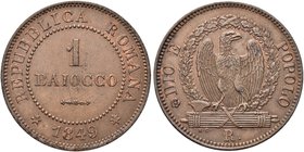 ROMA
Seconda Repubblica Romana, 1848-1849.
Baiocco 1849.
Æ
Dr. Valore entro cerchio perlinato.
Rv. Aquila verso d., su fascio, entro ghirlanda.
...
