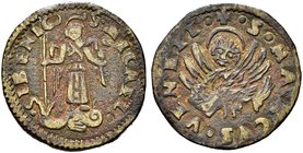 SEBENICO
Repubblica di Venezia, 1485-1498?
Bagattino.
Ottone gr. 1,99
Dr. MICAEL - SIBENIC. L’Arcangelo Michele alato e con nimbo lineare, in pied...