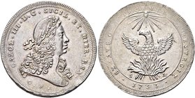 SICILIA
Carlo III (poi VI) d’Asburgo, Re di Spagna e di Napoli 1707-1711, Imperatore d’Austria e re di Napoli, 1711-1734.
Oncia da 30 Tarì 1733.
Ag...