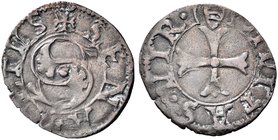 SIENA
Repubblica, 1450-1470.
Quattrino, simbolo scudo a mandorla ondato di due sormontato da croce (zecchiere Francesco Castoro?).
Mi gr. 0,72
Dr....