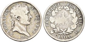 TORINO
Napoleone I Imperatore, 1804-1814 e 1815.
Franco 1808 Torino.
Ag gr. 4,75
Dr. Testa laureata a d.
Rv. Valore tra rami di lauro.
Pag. 48; ...