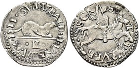 URBINO
Guidobaldo II della Rovere, 1538-1574.
Armellino.
Ag gr. 1,03
Dr. DVI VBALD II VRB DVX IIII. Ermellino gradiente vero d.; sotto, E.
Rv. S ...