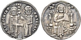 VENEZIA
Pietro Gradenigo Doge XLIX, 1289-1311.
Grosso.
Ag gr. 2,15
Dr. P GRADENICO - S M VENET. San Marco consegna il vessillo al doge, entrambi s...