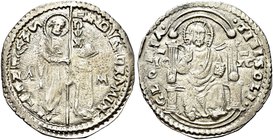 VENEZIA
Andrea Vendramin Doge LXXI, 1476-1478.
Marcello.
Ag gr. 3,20
Dr. ANDVENDRAMI - SMVENETI. San Marco stante verso s., porge il vessillo al d...