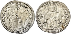 VENEZIA
Leonardo Loredan Doge LXXV, 1501-1521.
Marcello, sigle F 9.
Ag gr. 3,20
Dr. LEONAR LAV REDAN - S M VENETI. San Marco stante verso s., porg...