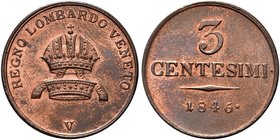 VENEZIA
Ferdinando I, Imperatore d'Austria e re del Lombardo-Veneto, 1835-1848.
3 Centesimi 1846.
Æ
Dr. Corona imperiale.
Rv. Valore e data.
Pag...