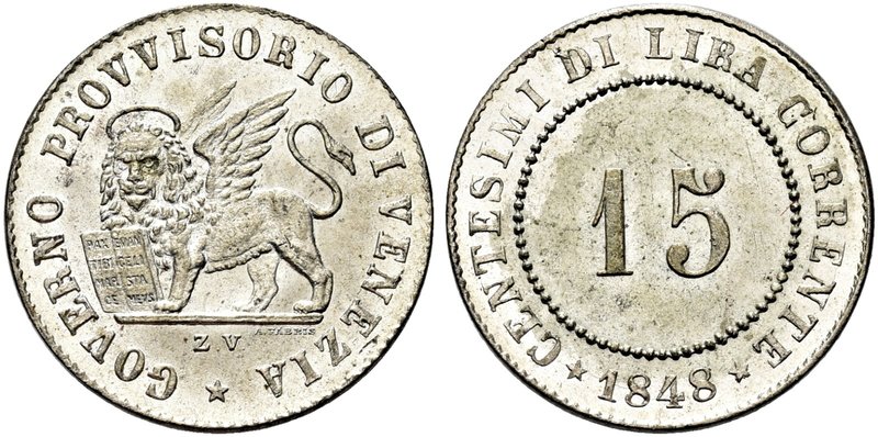 VENEZIA
Governo Provvisorio di Venezia, 1848-1849.
15 Centesimi 1848.
Mi
Dr....