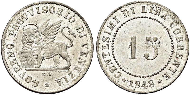 VENEZIA
Governo Provvisorio di Venezia, 1848-1849.
15 Centesimi 1848.
Mi
Dr....
