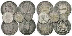 LOTTI
Lotto di n. 9 monete in argento e n. 1 in acmonital dal 1798 fino al 1939: si segnala uno scudo del 1853 a. VIII di Pio IX, un 5 Franchi 1807 p...