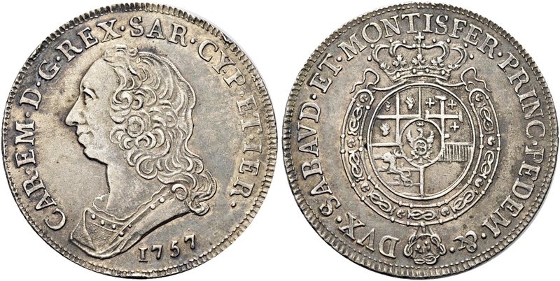 REGNO DI SARDEGNA
Carlo Emanuele III, 1730-1773.
Mezzo Scudo Nuovo 1757, zecca...
