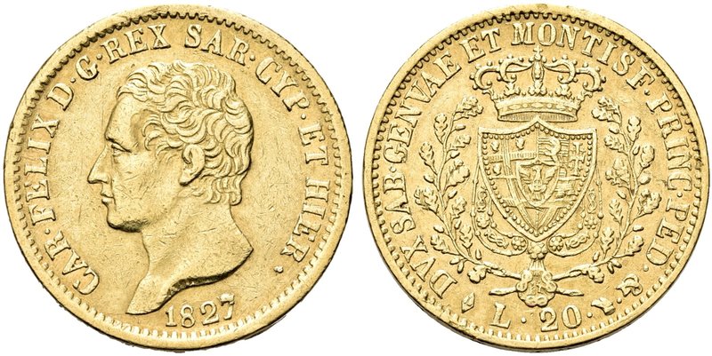 REGNO DI SARDEGNA
Carlo Felice, 1821-1831.
20 Lire 1827 Torino.
Au
Dr. Testa...