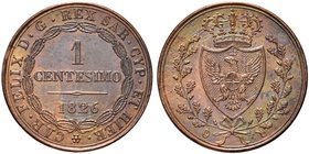 REGNO DI SARDEGNA
Carlo Felice, 1821-1831.
Centesimo 1826 Torino (P).
Cu
Dr. Su tre righe, valore e data, circondati da corona di lauro.
Rv. Scud...