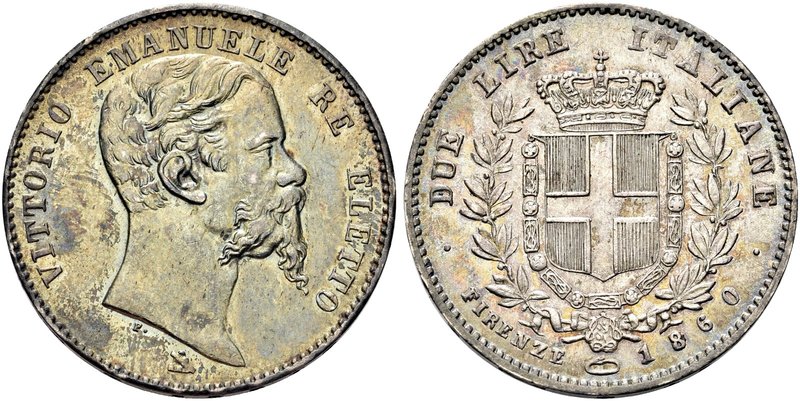 Re ELETTO
Vittorio Emanuele II, 1859-1861.
2 Lire 1860 Firenze, II° Tipo.
Ag...