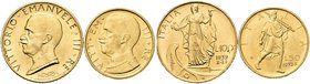 REGNO D’ITALIA
Vittorio Emanuele III, 1900-1943.
100 Lire e 50 Lire 1932 a. X, Italia su prora e Littore.
Au
Dr. Testa del sorvrano con il collare...
