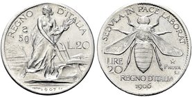 REGNO D’ITALIA
Vittorio Emanuele III, 1900-1943.
20 Lire 1906/1907 Progetto Johnson, bordo liscio, contromarcato Scapovolta e 50.
Al gr. 1,01 mm 21...