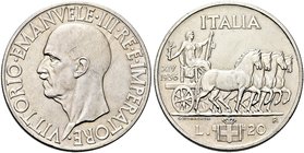 REGNO D’ITALIA
Vittorio Emanuele III, 1900-1943.
20 Lire 1936 a. XIV Roma, Quadriga Impero.
Ag
Dr. Testa del sorvrano rivolta a s.
Rv. Quattro ca...