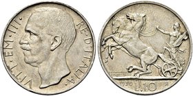 REGNO D’ITALIA
Vittorio Emanuele III, 1900-1943.
10 Lire 1930 Roma, Biga.
Ag
Dr. Testa del sovrano rivolta a s.
Rv. Biga trainata da due vacalli ...