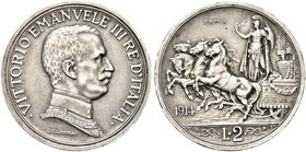 REGNO D’ITALIA
Prove e Progetto di Vittorio Emanuele III, 1900-1943.
2 Lire 1914 PROVA Roma, Quadriga briosa.
Ag
Dr. Semibusto del sovrano in unif...