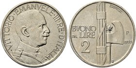 REGNO D’ITALIA
Vittorio Emanuele III, 1900-1943.
Buono da 2 Lire 1923 Roma, Fascio (prova).
Ni
Dr. Semibusto del sovrano in uniforme a testa scope...