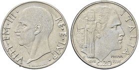 REGNO D’ITALIA
Vittorio Emanuele III, 1900-1943.
20 Centesimi 1939 PROVA a. XVII Roma, Impero.
Ni
Dr. ITALIA. Testa del sovrano a s sotto il mento...