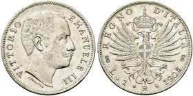 REGNO D’ITALIA
Vittorio Emanuele III, 1900-1943.
Lira 1905 Roma, Aquila Sabauda.
Ag
Dr. Testa del sovrano rivolta a d.
Rv. Aquila araldica rivolt...