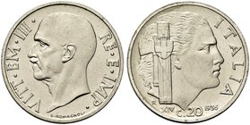 REGNO D’ITALIA
Vittorio Emanuele III, 1900-1943.
20 Centesimi 1936 a. XIV Roma, Impero.
Ni
Dr. Testa del sovrano a s.
Rv. Profilo muliebre a d.; ...