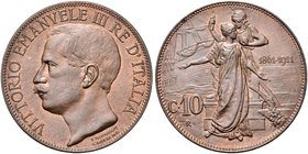 REGNO D’ITALIA
Vittorio Emanuele III, 1900-1943.
10 Centesimi 1911 Roma, Cinquantenario.
Cu
Dr. Testa scoperta del sovrano rivolta a s. 
Rv. Sull...